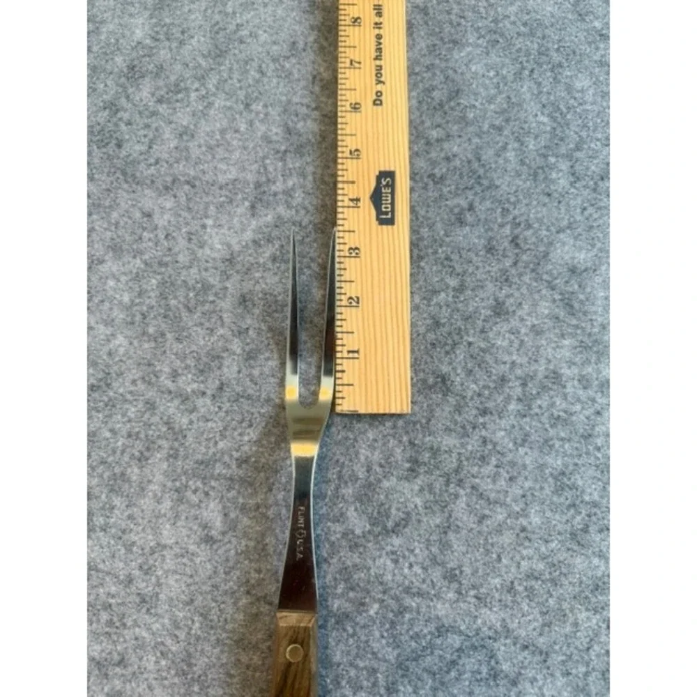 Vintage Flint Meat Carving Fork 10.75in Brown Excellent Wood Handle USA